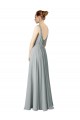 Usine Argent Trapèze Col V Mousseline Longue Robes demoiselle d'honneur