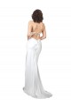 Usine Blanc Fourreau Balayage train Satiné Soyeux Simple Plage Robes de mariée
