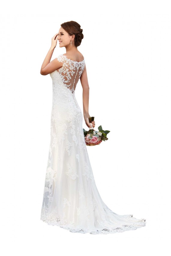 Usine Blanc Fourreau Bateau Illusion Dentelle Robes de mariée
