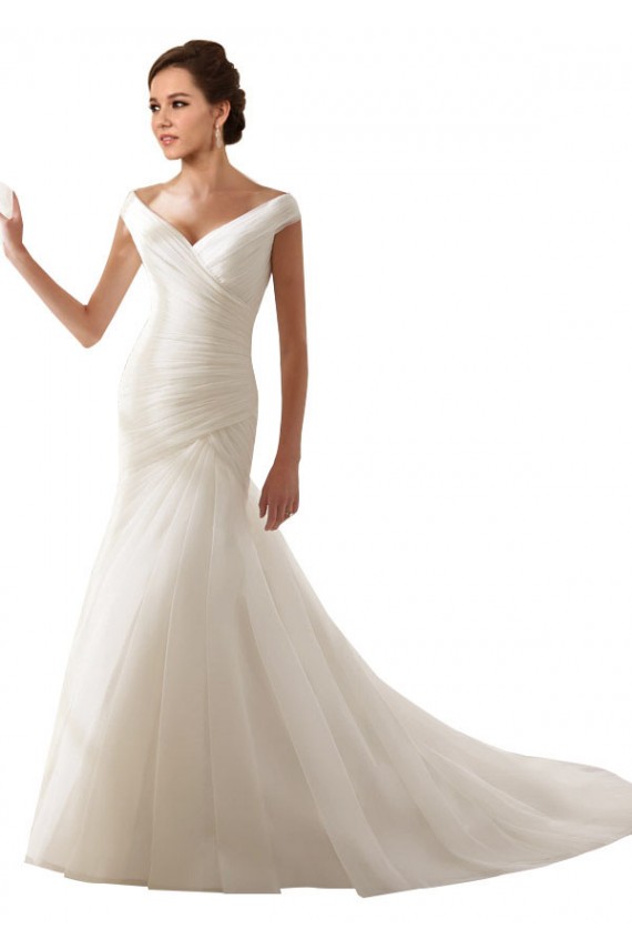 Usine Blanc Fourreau Épaule Dénudée Tulle Robes de mariée
