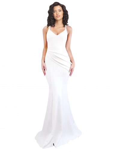 Usine Blanc Sirène Bretelles spaghetti Col Haut Crêpe Stretch Longue Formelles Robes demoiselle d'honneur / Robes de soirée / Robes de bal