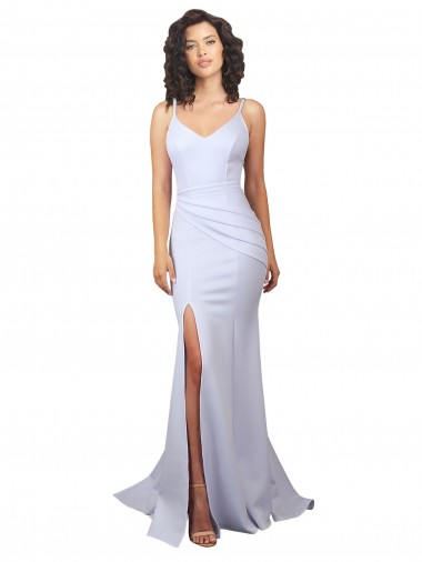 Usine Blanc Sirène Bretelles spaghetti Col Haut Crêpe Stretch Simple Plage Robes de mariée