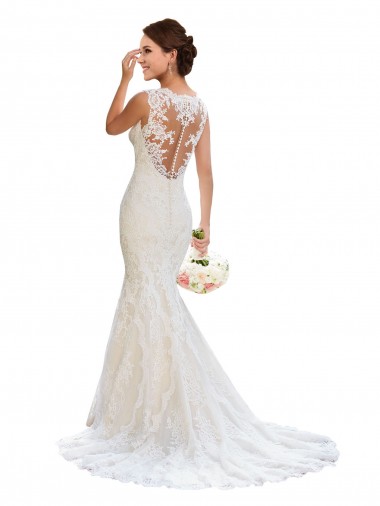 Usine Blanc Sirène Col V Dentelle Robes de mariée