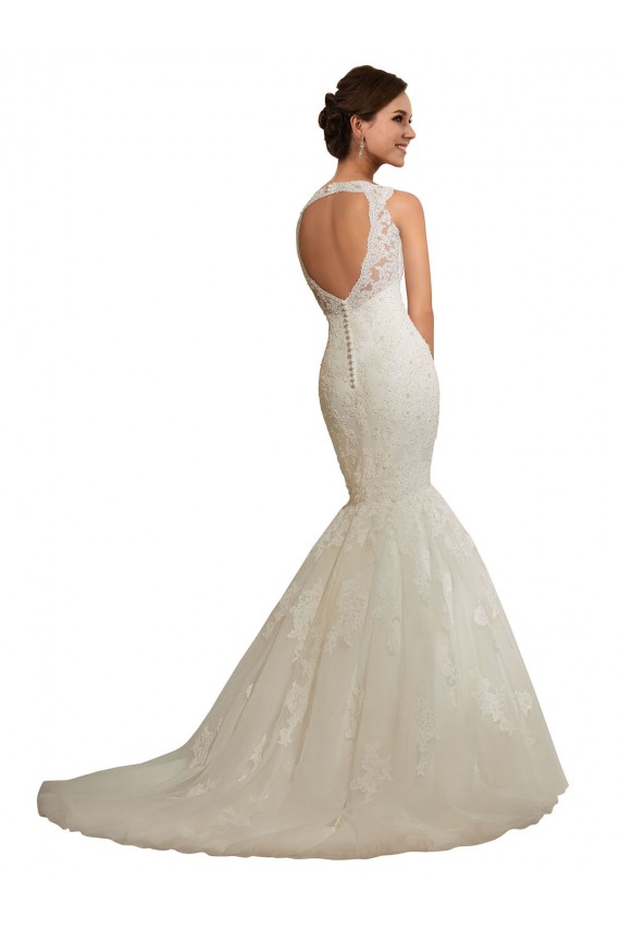 Usine Blanc Sirène Col V Tulle Dentelle Robes de mariée
