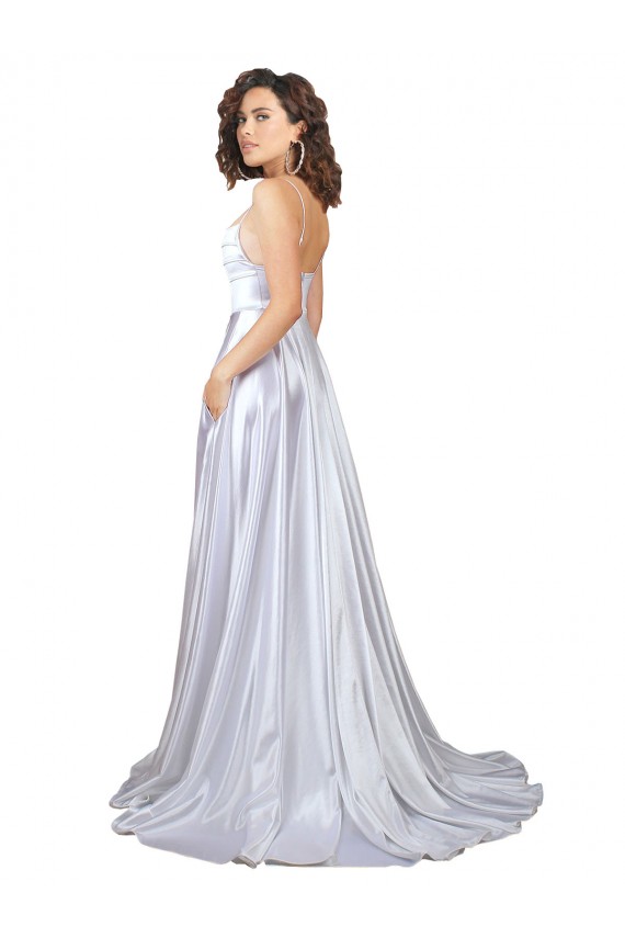 Usine Blanc Trapèze Bretelles spaghetti Satiné Stretch Simple Plage Robes de mariée