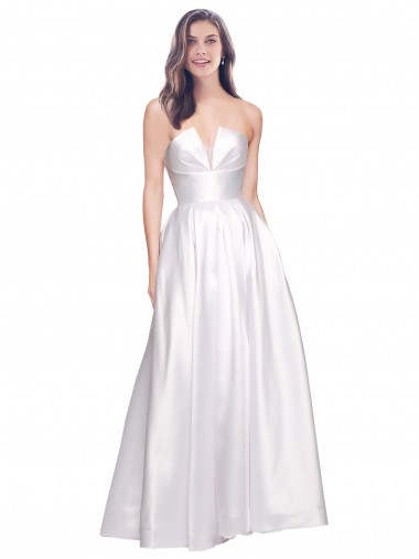 Usine Blanc Trapèze Sans bretelle Satiné Stretch Longue Formelles Robes demoiselle d'honneur / Robes de soirée / Robes de bal