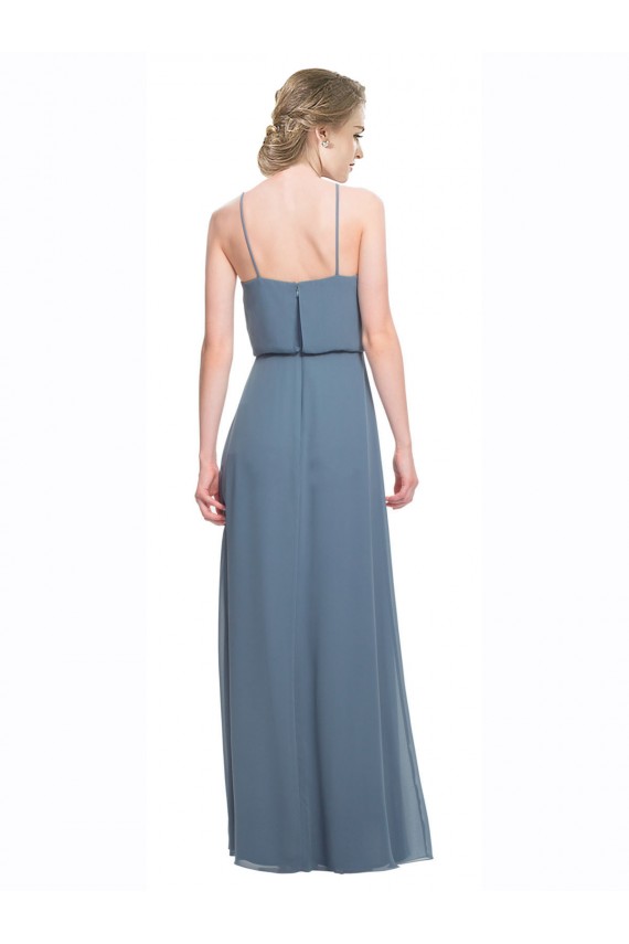 Usine Bleu 135 Trapèze Bretelles spaghetti Mousseline Longue Robes demoiselle d'honneur