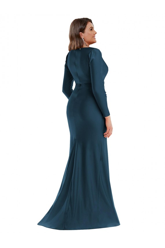 Usine Bleu Atlantic Sirène Col V Satiné Soyeux Longue Formelles Robes demoiselle d'honneur / Robes de soirée / Robes de bal