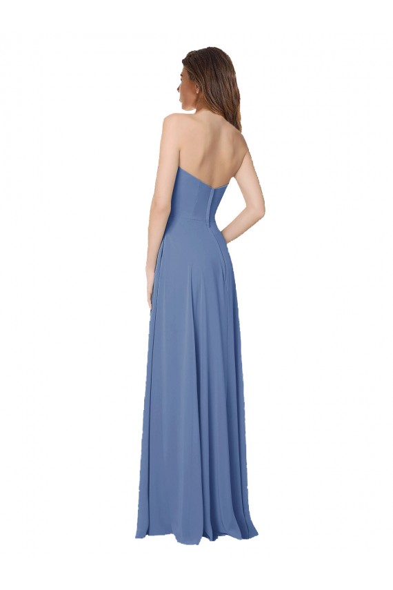 Usine Bleu Windsor Trapèze Sans bretelle Mousseline Longue Robes demoiselle d'honneur