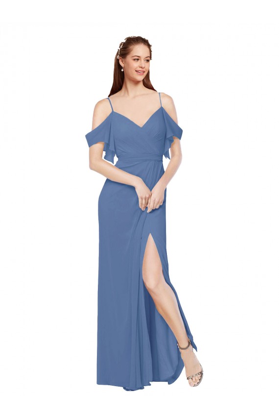 Usine Bleu Windsor Trapèze Épaule Dénudée Mousseline Longue Robes demoiselle d'honneur