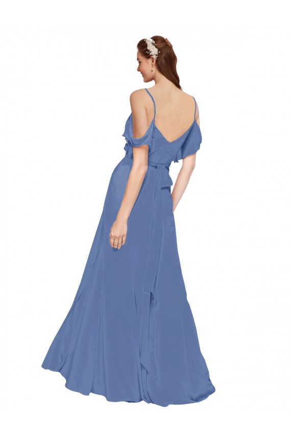 Usine Bleu Windsor Trapèze Épaule Dénudée Mousseline Longue Robes demoiselle d'honneur