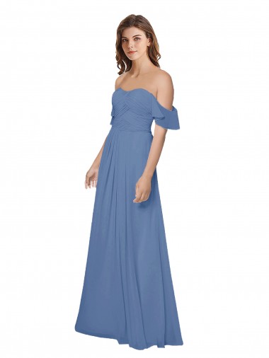 Usine Bleu Windsor Trapèze Épaule Dénudée Sans bretelle Mousseline Longue Robes demoiselle d'honneur
