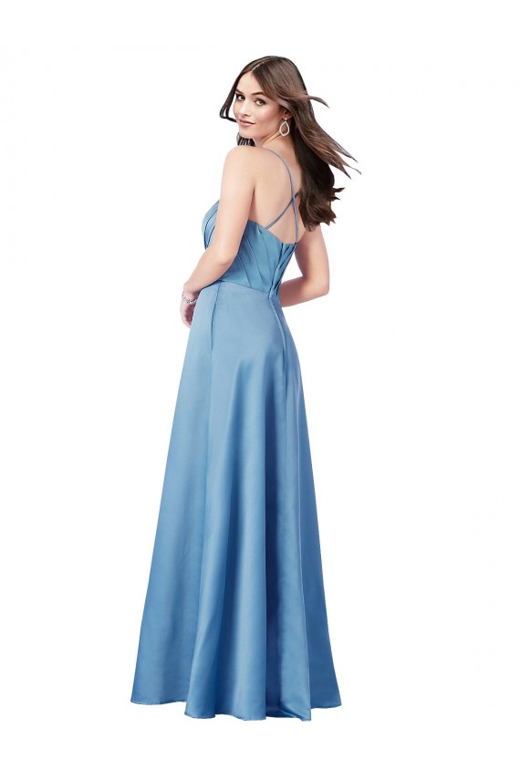 Usine Bleu ciel Fourreau Bretelles spaghetti Col Carré Satiné Longue Formelles Robes demoiselle d'honneur / Robes de soirée / Robes de bal