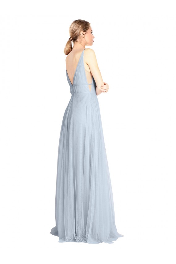 Usine Bleu ciel clair Trapèze Bretelles spaghetti Col V Tulle Longue Robes demoiselle d'honneur