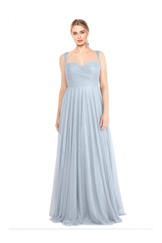 Usine Bleu ciel clair Trapèze Bretelles spaghetti Tulle Longue Robes demoiselle d'honneur