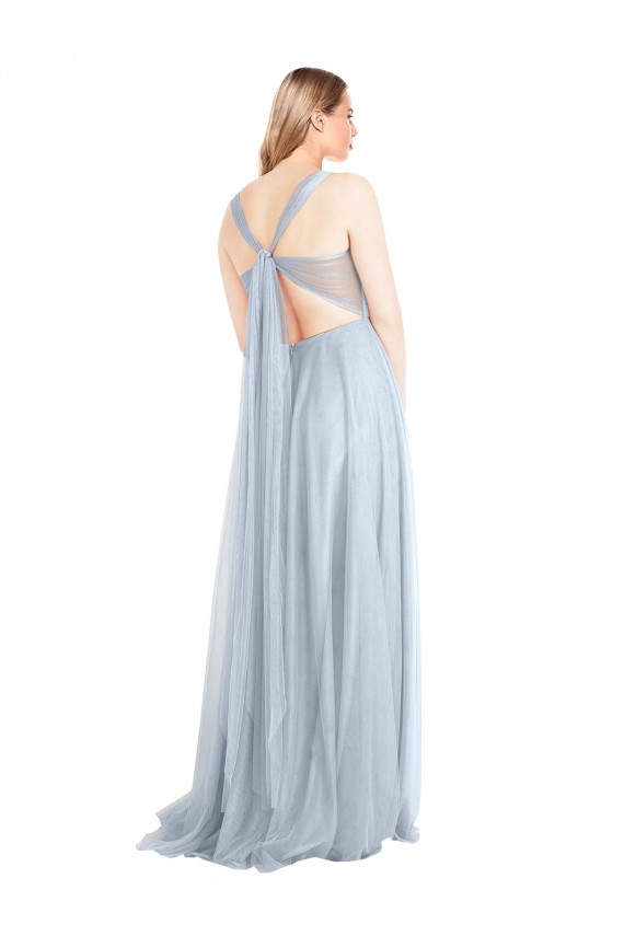 Usine Bleu ciel clair Trapèze Bretelles spaghetti Tulle Longue Robes demoiselle d'honneur