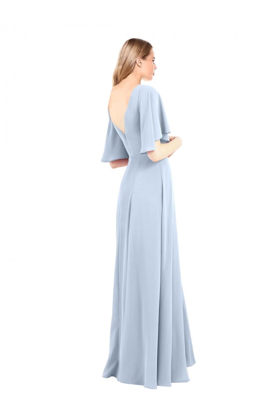 Usine Bleu ciel clair Trapèze Col V Mousseline Longue Robes demoiselle d'honneur