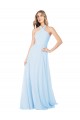 Usine Bleu ciel clair Trapèze Licou Col Haut Mousseline Longue Robes demoiselle d'honneur
