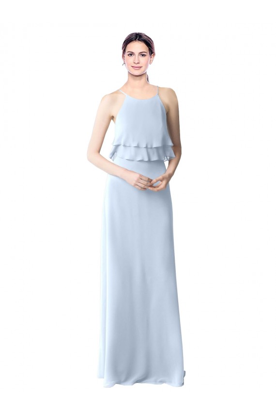 Usine Bleu ciel clair Trapèze Licou Mousseline Longue Robes demoiselle d'honneur