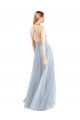 Usine Bleu ciel clair Trapèze Licou Tulle Longue Robes demoiselle d'honneur