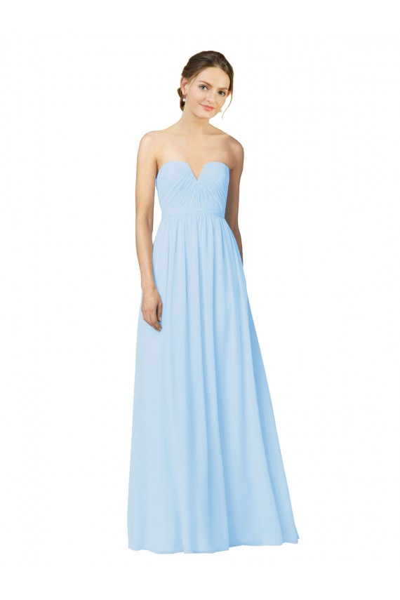 Usine Bleu ciel clair Trapèze Sans bretelle Mousseline Longue Robes demoiselle d'honneur