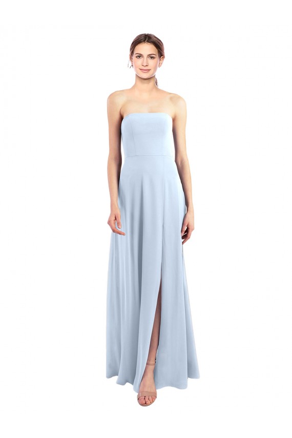 Usine Bleu ciel clair Trapèze Sans bretelle Mousseline Longue Robes demoiselle d'honneur