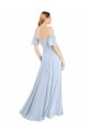 Usine Bleu ciel clair Trapèze Épaule Dénudée Col Carré Mousseline Longue Robes demoiselle d'honneur