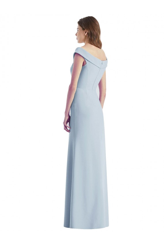 Usine Bleu ciel clair Trapèze Épaule Dénudée Col V Crêpe Stretch Longue Robes demoiselle d'honneur