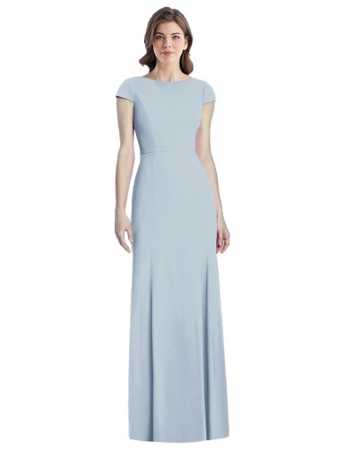 Usine Bleu ciel clair Trompette Bateau Crêpe Stretch Longue Robes demoiselle d'honneur / Robes de bal