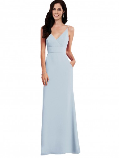 Usine Bleu ciel clair Trompette Bretelles spaghetti Col V Crêpe Stretch Longue Robes demoiselle d'honneur / Robes de bal