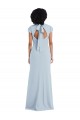 Usine Bleu ciel clair Trompette Col bijou Crêpe Stretch Longue Robes demoiselle d'honneur