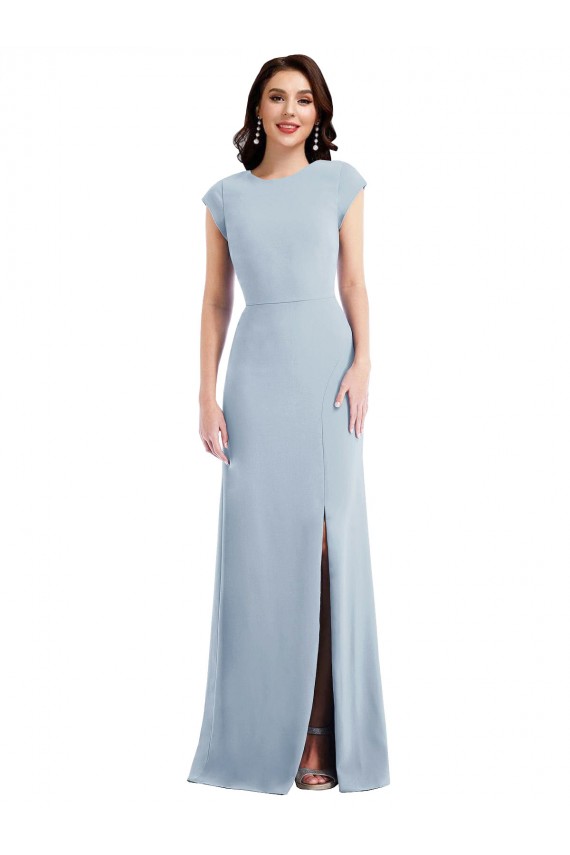 Usine Bleu ciel clair Trompette Crêpe Stretch Longue Formelles Robes demoiselle d'honneur / Robes de soirée / Robes de bal