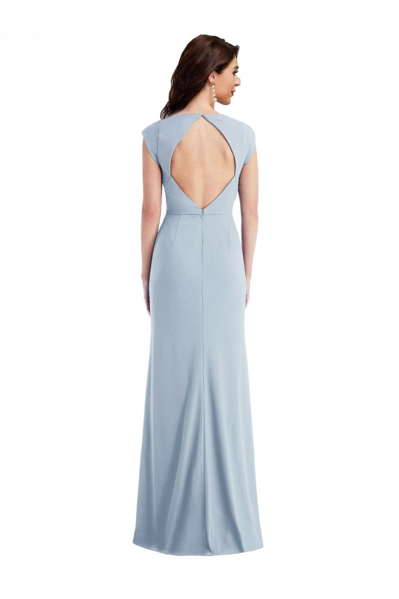Usine Bleu ciel clair Trompette Crêpe Stretch Longue Formelles Robes demoiselle d'honneur / Robes de soirée / Robes de bal