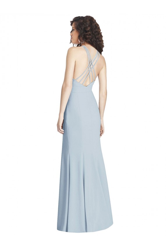 Usine Bleu ciel clair Trompette Licou Crêpe Stretch Longue Robes demoiselle d'honneur / Robes de bal