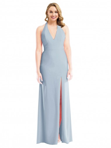 Usine Bleu ciel clair Trompette Licou Crêpe Stretch Longue Robes demoiselle d'honneur / Robes de bal