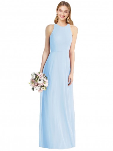 Usine Bleu ciel clair Trompette Licou Mousseline Longue Robes demoiselle d'honneur