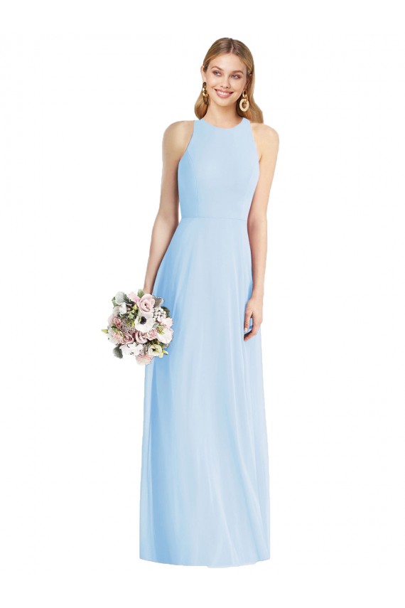 Usine Bleu ciel clair Trompette Licou Mousseline Longue Robes demoiselle d'honneur