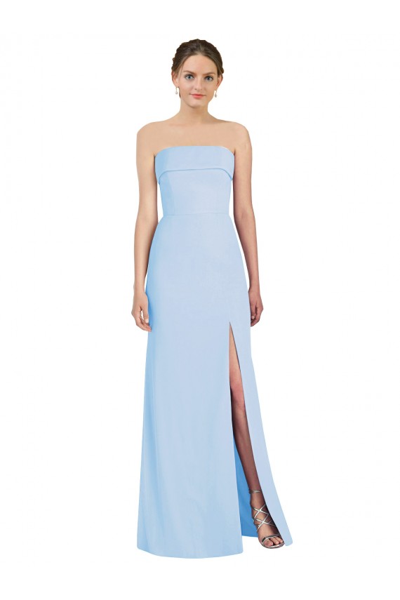 Usine Bleu ciel clair Trompette Sans bretelle Mousseline Longue Formelles Robes demoiselle d'honneur / Robes de soirée