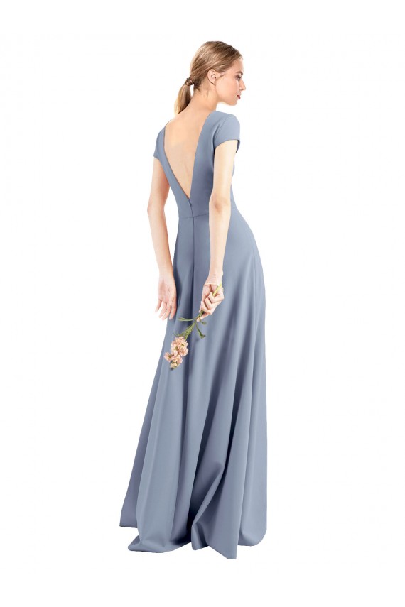 Usine Bleu fumée Fourreau Col V Crêpe Stretch Longue Robes demoiselle d'honneur / Robes de bal