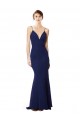 Usine Bleu marine Sirène Bretelles spaghetti Col V Crêpe Stretch Longue Formelles Robes demoiselle d'honneur / Robes de soirée / Robes de bal