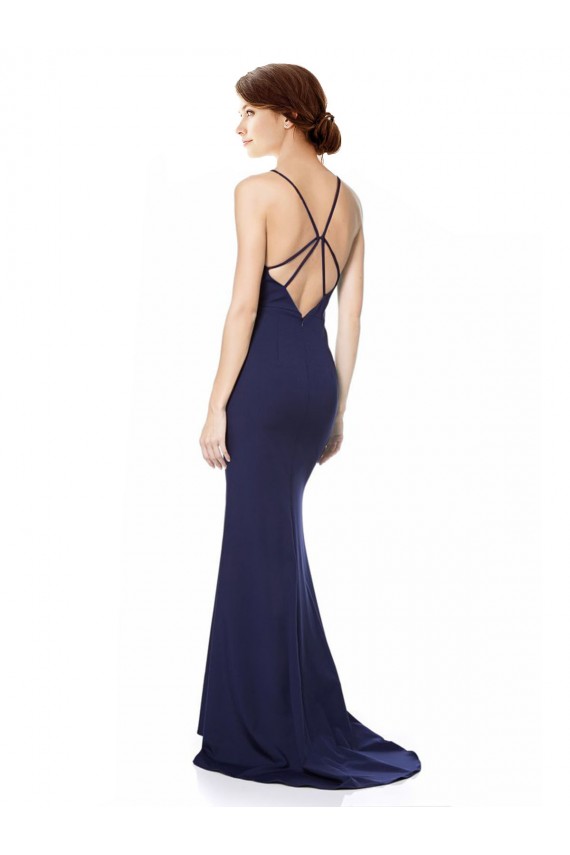 Usine Bleu marine Sirène Licou Col Haut Crêpe Stretch Longue Formelles Robes demoiselle d'honneur / Robes de soirée / Robes de bal
