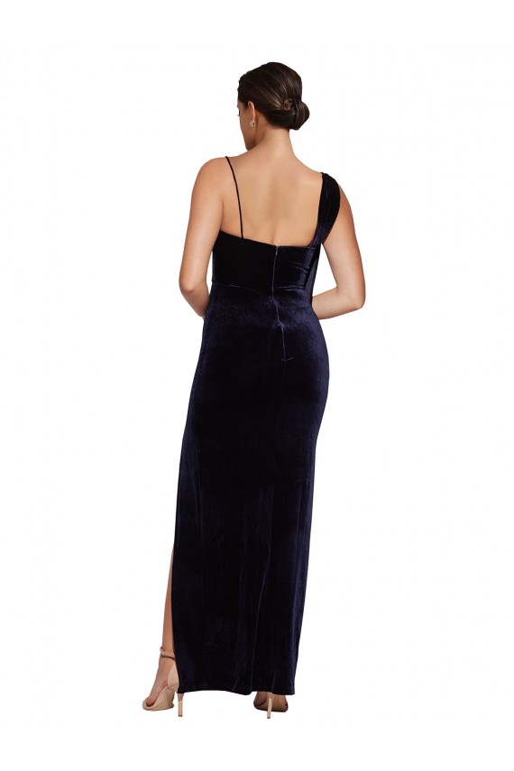 Usine Bleu marine foncé Fourreau Bretelles spaghetti Col Carré Velours Stretch Longue Formelles Robes demoiselle d'honneur / Robes de soirée / Robes de bal