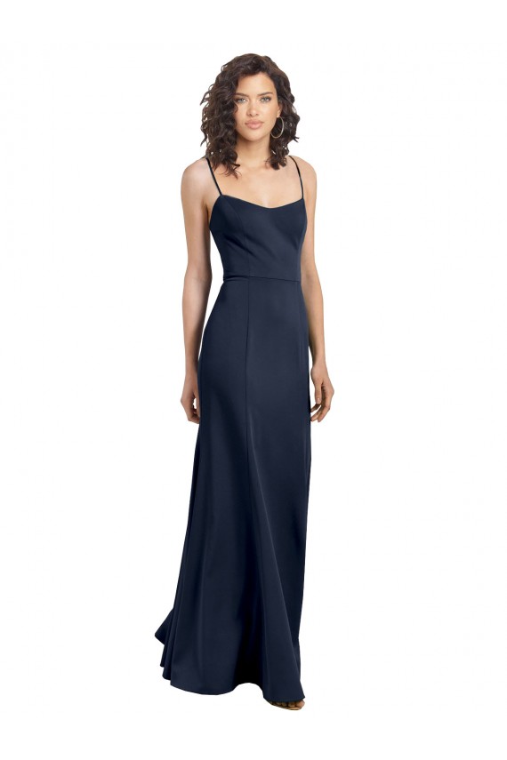 Usine Bleu marine foncé Fourreau Col Haut Bretelles spaghetti Crêpe Stretch Longue Formelles Robes demoiselle d'honneur / Robes de soirée / Robes de bal