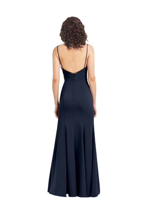Usine Bleu marine foncé Fourreau Col Haut Bretelles spaghetti Crêpe Stretch Longue Formelles Robes demoiselle d'honneur / Robes de soirée / Robes de bal