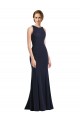Usine Bleu marine foncé Fourreau Scoop Col Haut Crêpe Stretch Longue Robes demoiselle d'honneur / Robes de bal