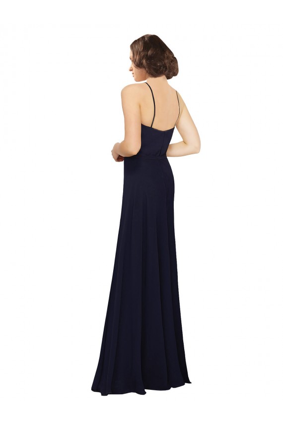 Usine Bleu marine foncé Fourreau Scoop Mousseline Longue Robes demoiselle d'honneur