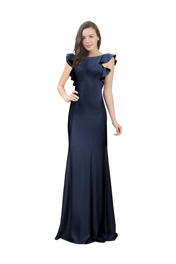 Usine Bleu marine foncé Sirène Bateau Crêpe Stretch Longue Robes demoiselle d'honneur / Robes de bal