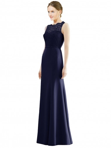 Usine Bleu marine foncé Sirène Illusion Mousseline Dentelle Longue Robes demoiselle d'honneur