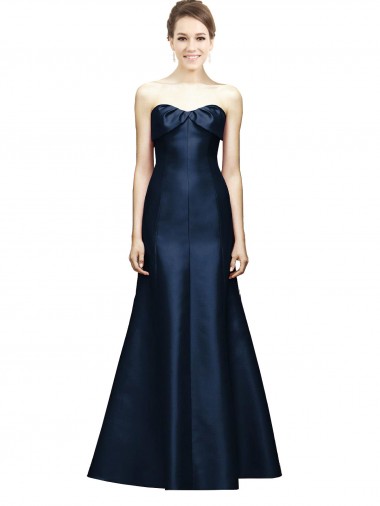 Usine Bleu marine foncé Sirène Sans bretelle Satiné Longue Robes demoiselle d'honneur