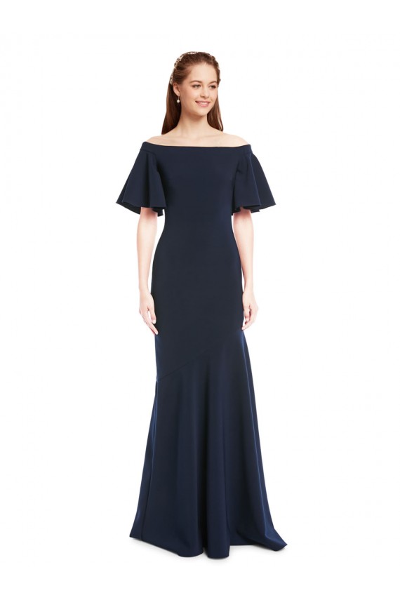 Usine Bleu marine foncé Sirène Épaule Dénudée Crêpe Stretch Longue Formelles Robes demoiselle d'honneur / Robes de soirée / Robes de bal